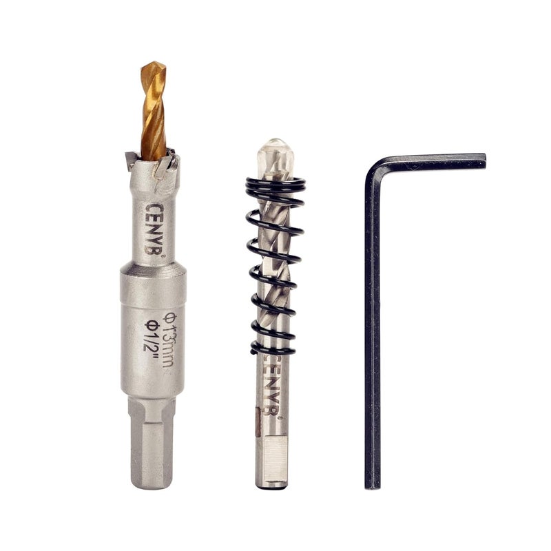 cenyb 1/2" (13mm) Tungsten Carbide Tipped Hole Saw with 2Pcs Titanium-Plated Pilot Drill Bits for Hard Metal,Stainless Steel,Iron,Aluminum Alloy,Wood and Plastic - Image 1
